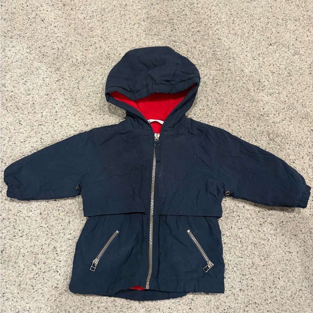 Nordstrom Dark Blue Raincoat with Bright Red Lining